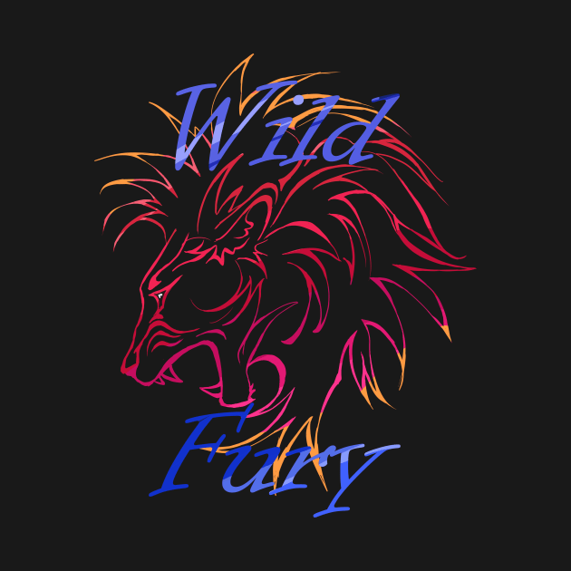 Lion Wild Fury contours red blue by Animalistics