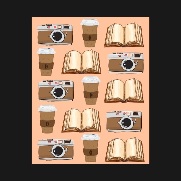 Camera, Coffee, and Books Pattern by casualism