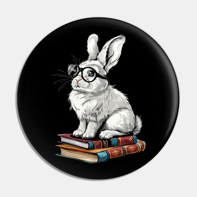 Vintage Nerd Bookish bunny Literary Rabbit Reading Bunny With Glasses Pin by RetroZin