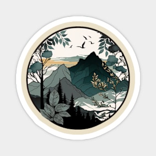 beautiful mountain view, vintage style Magnet