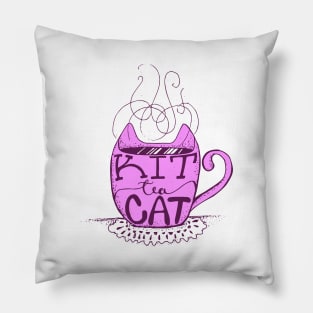 Kitty Cat - Tea Lover Lettering Art - Visual Pun - Mug - Neon Pink Pillow