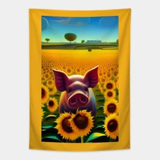 Pig and sunflowers Tapestry