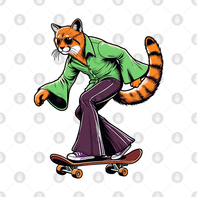 Retro Cat Skateboarder - Vintage Style Illustration by TimeWarpWildlife