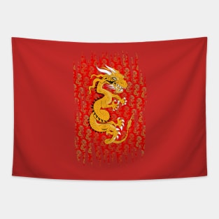 Golden Dragon on Red Tapestry