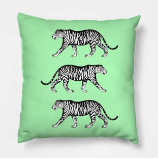 Three Tigers (Green and White) Pillow