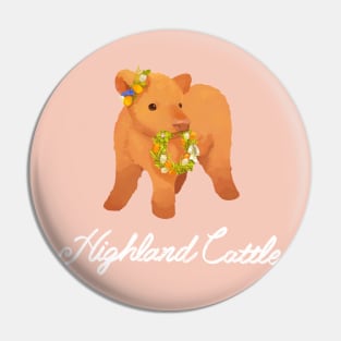 Adorable Highland Cattle with a Flower Wreath Pin