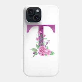 Floral Monogram T Beautiful Rose Bouquet Phone Case