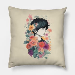 Watercolor Floral Boy Pillow