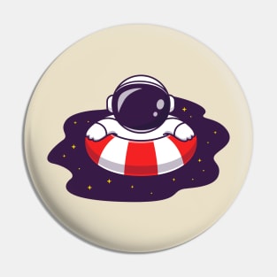 Cute Astronaut Swimming On Space Pool Cartoon Pin