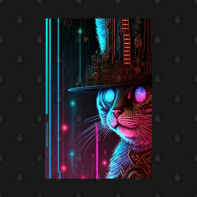 Cool Cyberpunk Steampunk Cat Detective by Obotan Mmienu