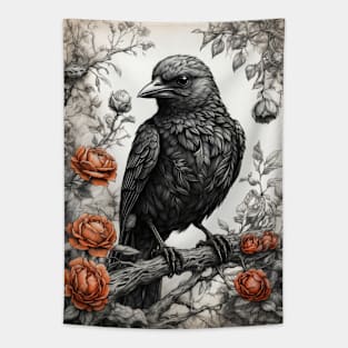 Black bird on branch Tapestry