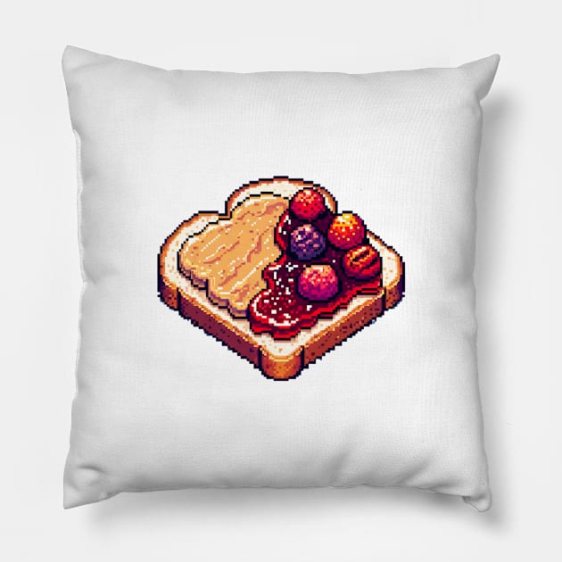 Peanut Butter And Jelly Toast Kawaii Yummy Sandwich Vintage Breakfast Pillow by Flowering Away