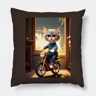 Cat on a Bicycle - Modern Digital Art Pillow