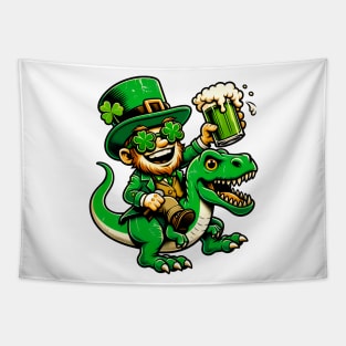 St. Paddy's Dino Ride: Festive Leprechaun & T-Rex T-Shirt Tapestry