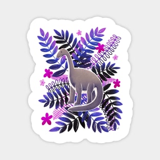 Dinosaur & Leaves - Neon Pink and Purple Magnet