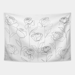 Roses One Line Art Flowers Black And White Tapestry