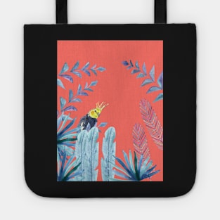 Cockatiel with tropical foliage and coral pink background Tote