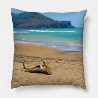 Two dead woods at a sand beach Pillow