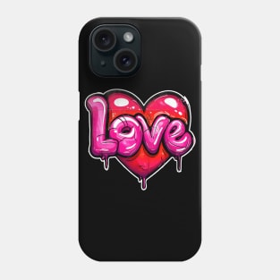 Cool Bubble Letter Graffiti and Valentines Heart LOVE Text Word Phone Case