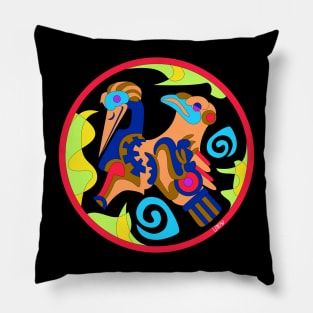 totonac birds in ancient mexican patterns ecopop floral glyph pictogram art Pillow