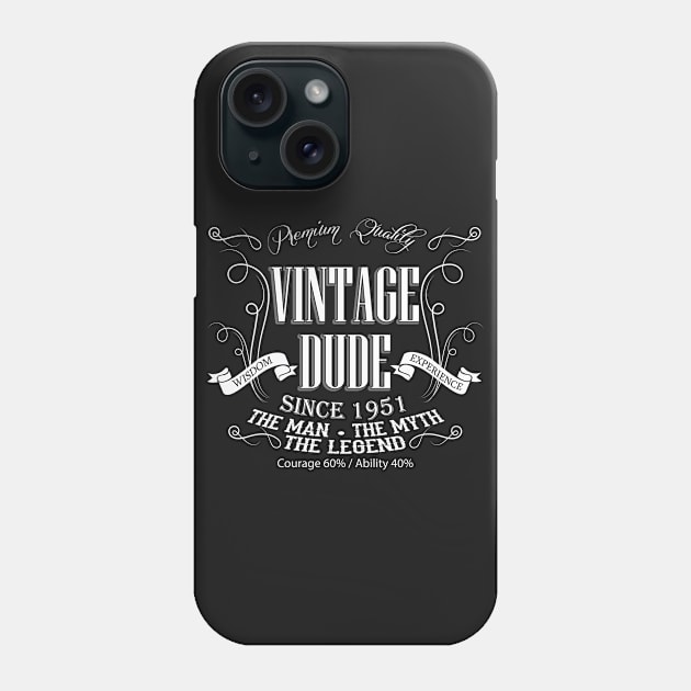 Vintage Dude 65 since 1951 – 65th birthday gift for men Phone Case by AwesomePrintableArt