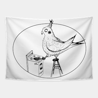 Cheerful Cockatiel Cooks Breakfast Tapestry