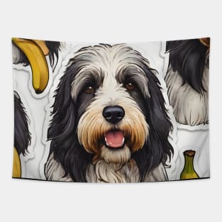 Cute Bearded Collie Banana Pattern Tapestry