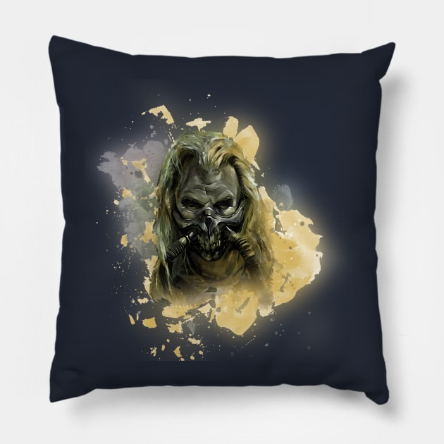 Immortan Joe Mad Max Villain in Watercolor Pillow by Pangea5