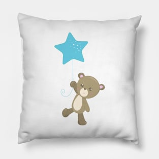 Cute Bear, Bear With Balloon, Little Bear, Star Pillow