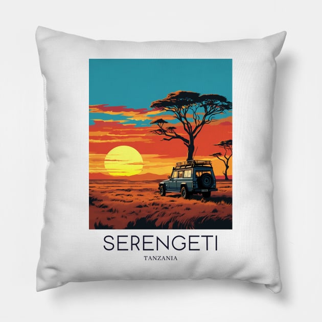 A Pop Art Travel Print of the Serengeti National Park - Tanzania Pillow by Studio Red Koala