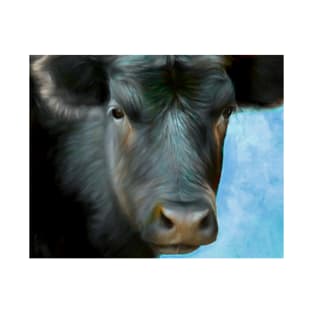 Black Cow On Blue animal art cows T-Shirt