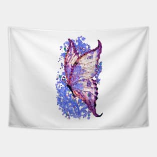 Beautiful white and blue butterfly painted with novel flower technique Tapestry