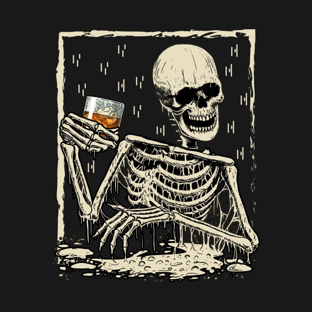 Skeleton Drinking Bourbon Whiskey by Sun Do Gan