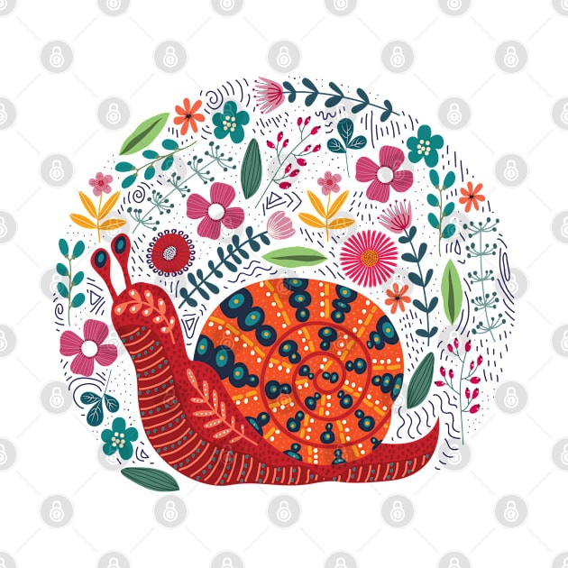 Snail Hand drawn Floral Illustration by Mako Design 