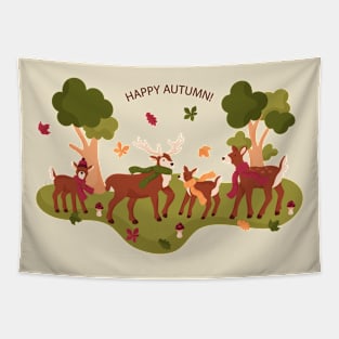 Happy Autumn Deers Tapestry