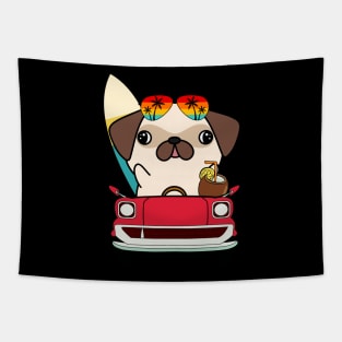 Funny pug driving a car Tapestry