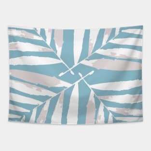 Geometric palm leaves pale blue on white , leaves, tropical , fall,  TeePublic Tapestry