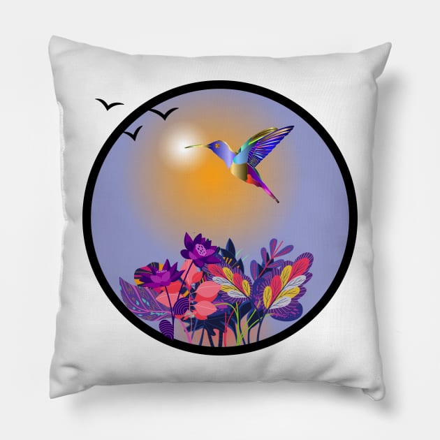 HUMMINGBIRD SUNSET Pillow by EmoteYourself