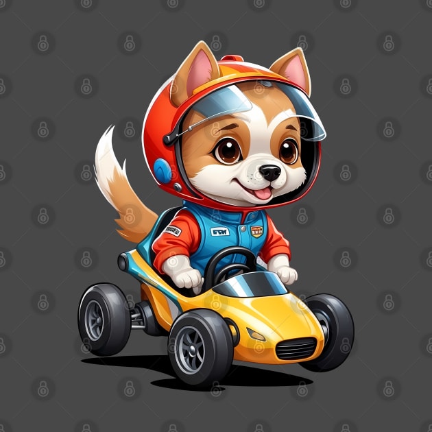 Cartoon Dog Driving a Race Car by Leon Star Shop