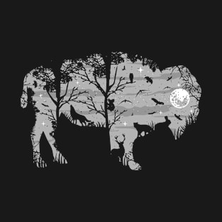 Forest Moon Bison Silhouette Wild Animals American Buffalo T-Shirt