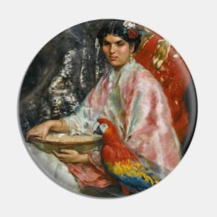 Lady With A Parrot by Julius LeBlanc Stewart Pin