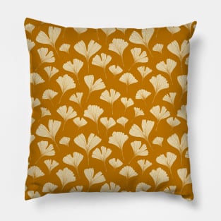 Ginkgo biloba leaves botanical pattern in mustard yellow Pillow