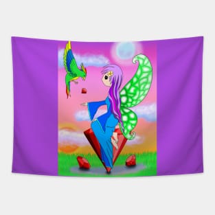 Ruby Crystal Fairy and Bird Friend Tapestry