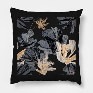 Smoke and Gold Flowers Pillow