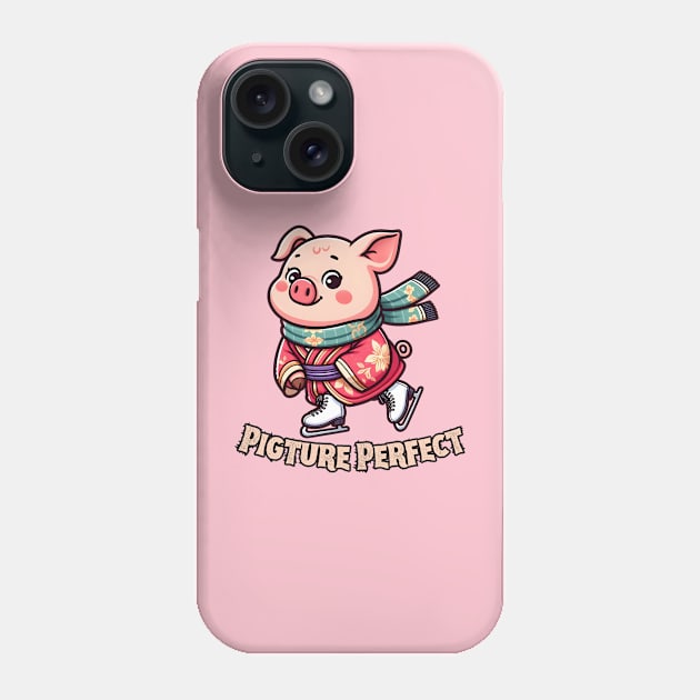 Ice skating pig Phone Case by Japanese Fever