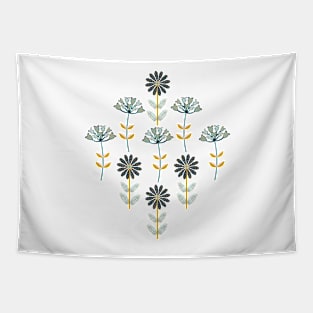 Retro Wildflowers Dark Background Tapestry