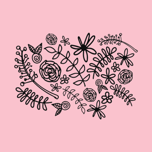 flower doodle black and pink T-Shirt