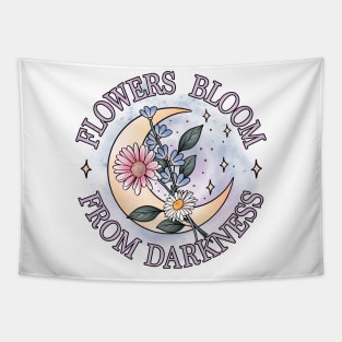 flowers bloom from darkness floral moon Tapestry