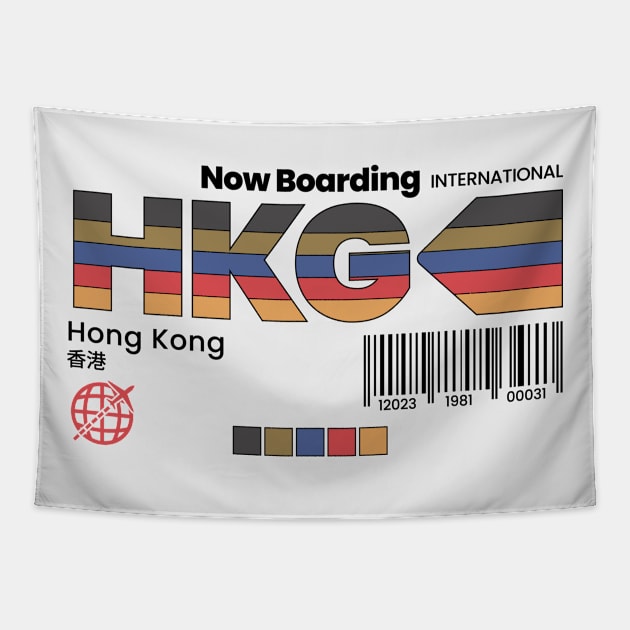 Vintage Hong Kong HKG Airport Label Retro Travel Tapestry by Now Boarding