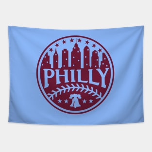 Retro Vintage Philadelphia Baseball Old School Red Philly City Skyline Tapestry